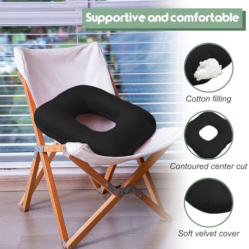 Stuffed Donut Pillow Seat Cushion | for Tailbone and Coccyx Pain, Hemorrhoids, Bed Sores, Pregnancy, Prostate, Surgery Recovery, Sitting Pressure Relief, for Home, Office and Car (Black) - color: Black