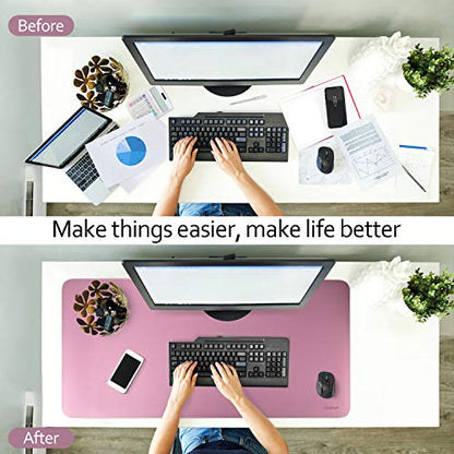 Purple/Pink Dual Sided PU Leather Desk Pad, Upgraded Sewing Laptop Mat, Waterproof Large Mouse Pad, Non-Slip Writing Kids Painting Mat Desk Blotter Protector for Office/Home 31.5"x15.8" (80x40cm) - color: Mauve Purple/Sakura Pink