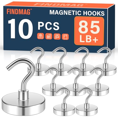 FINDMAG Magnetic Hooks for Cruise Cabins, 85lbs Magnetic Hooks for Hanging, Magnet Wall, Strong Magnets Heavy Duty, Classroom Decor, Locker Decorations, Office Accessories, 10 Pack, Silver - color: Silver, size: 0.98 inches