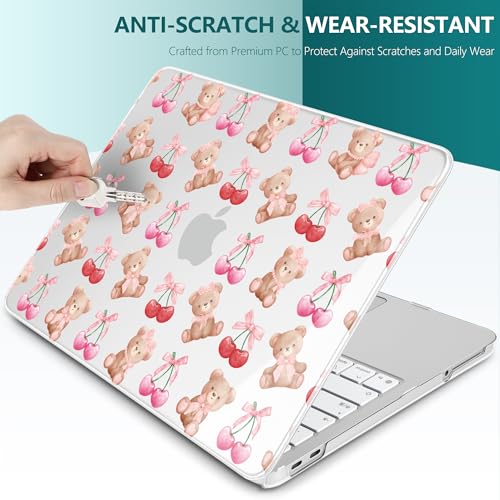 DONGKE Compatible with MacBook Neo 13 Inch Case 2026 A3404 A18 Pro chip & Touch ID, Plastic Hard Shell with Keyboard Cover, Screen Protector & Dust Plugs, Bear & Cherry - color: Bear & Cherry