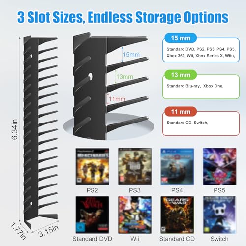 6 Pack DVD Shelf for Wall Mount, Floating Metal DVD Rack and Video Game Storage for Standard DVD CD Cases, Heavy-Duty Media Organizer Holder for PS, Xbox, PS5, PS4, Holds up to 114 - size: 6 Pack