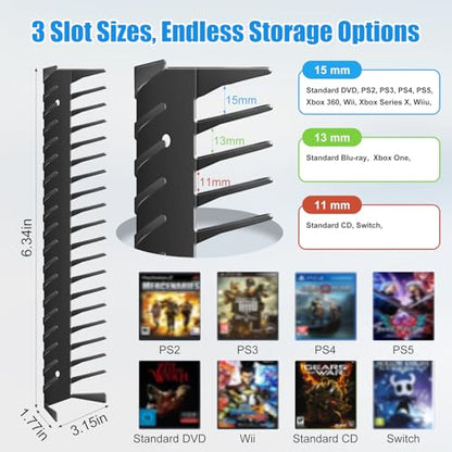 6 Pack DVD Shelf for Wall Mount, Floating Metal DVD Rack and Video Game Storage for Standard DVD CD Cases, Heavy-Duty Media Organizer Holder for PS, Xbox, PS5, PS4, Holds up to 114 - size: 6 Pack