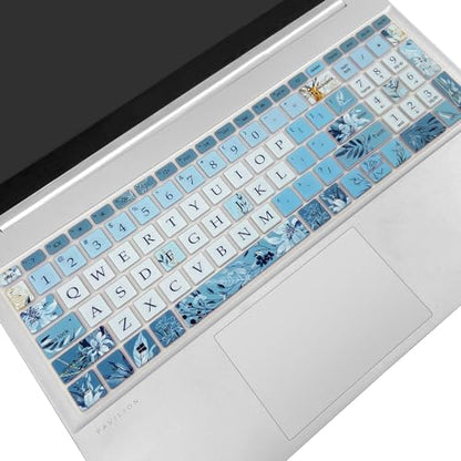 Keyboard Cover for 15.6 HP Laptop 15-fc 15-fd 15t-fd 15z-fc Series, HP Pavilion 15-eg 15t-eg 15-eh 15-er, 17z-ca 17-cn 17-cp 17z-cp Series, Gray Blue Flowers - color: Gray Blue Flowers