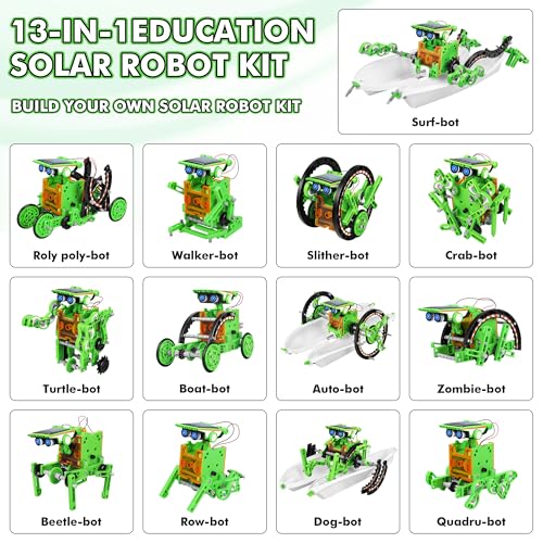 STEM 13-in-1 Education Solar Power Robots Toys for Boys Age 8-12, Educational Toy Science Kits for Kids Experiment Robotics Set Birthday Gifts for 8 9 10 11 12 Years Old - color: Green