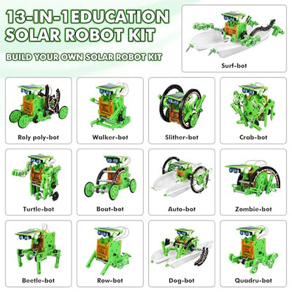 STEM 13-in-1 Education Solar Power Robots Toys for Boys Age 8-12, Educational Toy Science Kits for Kids Experiment Robotics Set Birthday Gifts for 8 9 10 11 12 Years Old - color: Green