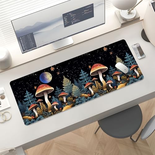 Mousepad Desk Mat Gaming Large Keyboard Cute Office Desktop Computer Laptop XXL Long Big Kawaii Aesthetic Girly Pretty Design Women Girl Gamer Oversized Wide 30x12'' Mousepad, Moon Mushroom - color: Moon Mushroom