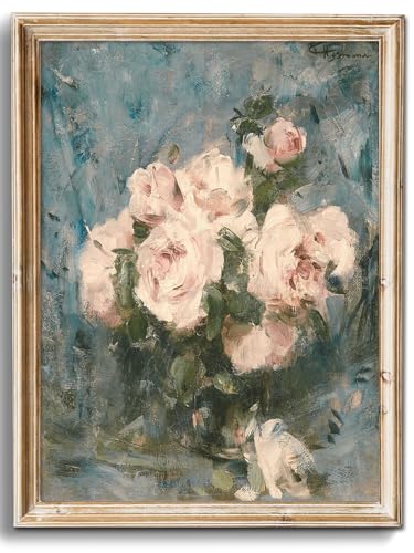 uniro Vintage Floral Wall Art, Retro Flower Botanical Painting, Farmhouse Wall Decor Rustic Still Life Pink Roses Canvas Prints Painting French Decor, Vintage Art Pictures for Bedroom Bathroom ( 8" x 10"-UNFRAMED) - color: Floral-Printing