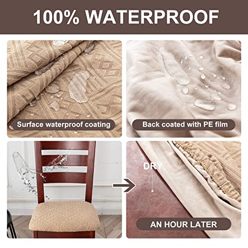 Genina Chair Seat Covers Waterproof Dining Room Chair Covers 2 Pack Stretch Seat Covers for Dinning Room Chair Protector Slipcover for Kitchen, Hotel (2, Pattern1-Khaki) - color: Pattern1-khaki