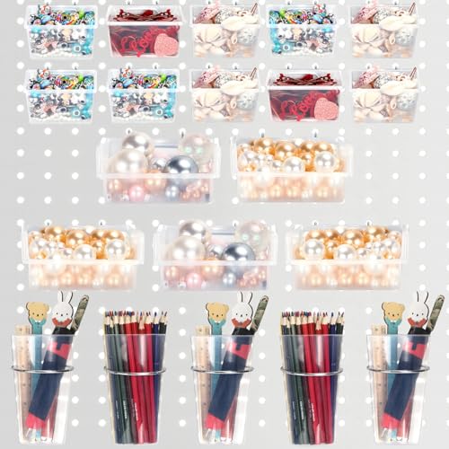 Yookeer 20 Pcs Pegboard Bins and Cups with Hooks and Loops Peg Assortment Organizer Accessories Various Tool Organizer Pegboard Baskets Set for Garage Workshop Workbench Office(Clear) - color: Clear