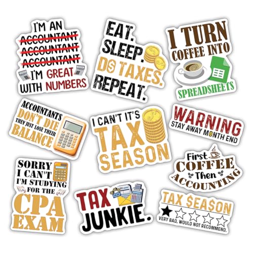 10pcs Accountant Sticker Sheet, Cute Vinyl Decals for CPAS, Bookkeepers, and Accounting Students, Waterproof, UV-Resistant, for Laptop, Water Bottle, Notebook, Calculator, Clipboard (Design 3) - color: Design 3