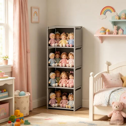 RIIPOO Book Shelf, 4-Cube Storage Organizer, Metal & Fabric Bookcase for Small Spaces, Bedroom, Living Room - style: 4-Cube
