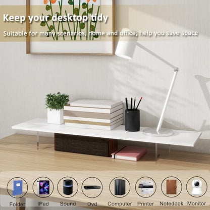 Monitor Stand Riser,Wood & Acrylic Computer Monitor Stand with LED Light,Desk Accessories Desktop Organizer Stand for Computer,Laptop,Printer,PC & TV Screen Riser