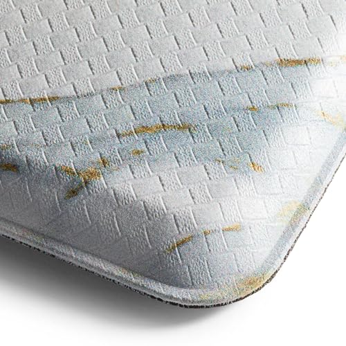 Home Dynamix Cozy Living Modern Marble Runner Anti-Fatigue Kitchen Mat, Non-Slip Floor Mat, Padded Standing Desk Mat, Gold/White, 17.5"x55" - color: Gold/White, size: 55"L x 17.5"W x 0.5"Th