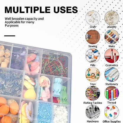 OALCQ Craft Organizers And Storage Box 18 Grids Clear Plastic Bead Organizer With Dividers, Clear Craft Storage for Beads, Earrings, Pills, Jewelry, Screws, Seeds, Small Parts, Hair Ties - size: 18 grids