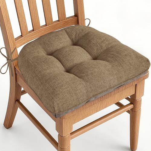AddGrace Chair Cushions for Dining Chairs Set of 1 Kitchen Seat Cushions with Ties and Non Slip Backing Tufted Indoor Seat Pad for Kitchen Dining Room 18" x 17" x 3" Light Brown - color: Light Brown