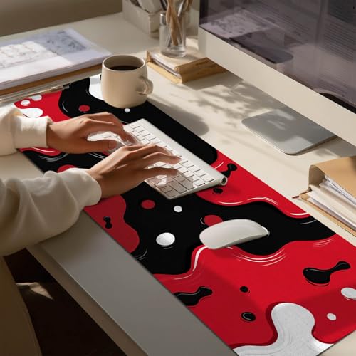 HOMETITUTE XL Mouse Pad Gaming Mousepad Abstract Red Black White Design 31.5x11.8 Inch Non-Slip Keyboard Desktop Protector Mat Diatomite Large Mouse Pad for Home and Office Desk Accessories - color: Abstract Red Black White Design