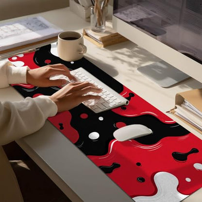 HOMETITUTE XL Mouse Pad Gaming Mousepad Abstract Red Black White Design 31.5x11.8 Inch Non-Slip Keyboard Desktop Protector Mat Diatomite Large Mouse Pad for Home and Office Desk Accessories - color: Abstract Red Black White Design
