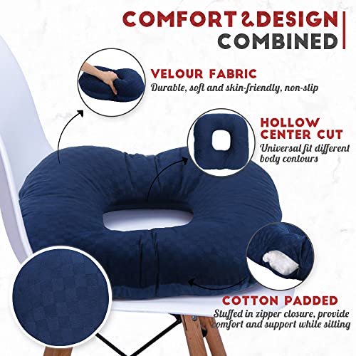 Stuffed Donut Pillow Seat Cushion | for Tailbone and Coccyx Pain, Hemorrhoids, Bed Sores, Pregnancy, Prostate, Surgery Recovery, Sitting Pressure Relief, for Home, Office and Car (Dark Blue) - color: Dark Blue