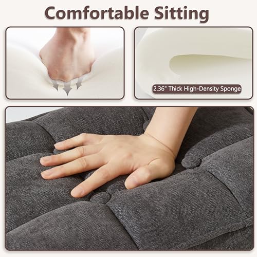 Royal Windsor Vanity Stool,Square Ottoman Stool Foot Rest,Upholstered Vanity Chair Foot Stool with Metal X Legs, Small Vanity seat for Entryway,Bedroom and Living Room,Linen Dark Grey - color: 12.6"d Dark Grey+black