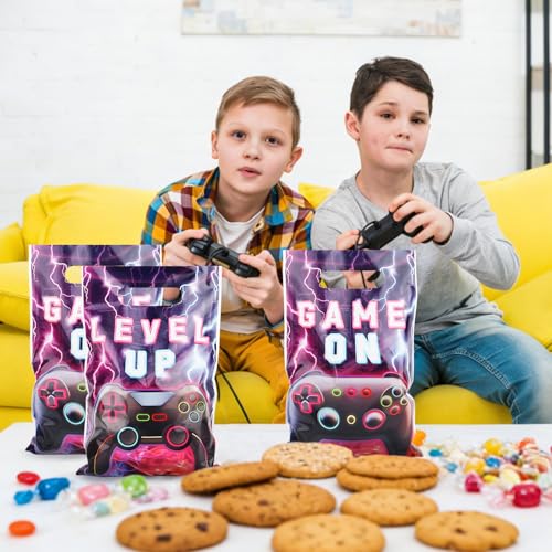 Adecortalk 50 Pcs Video Game Party Favor Bags Video Game Gift Bag Plastic Candy Goodie Treat Gift Bags for Kids Game On Birthday Baby Shower Party Decorations Gamer Party Supplies