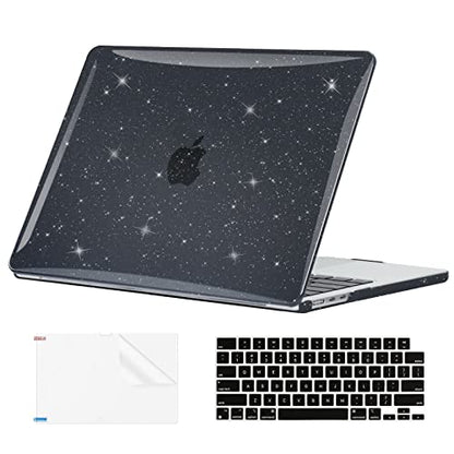 EooCoo Case Compatible with MacBook Air 13 inch M5 2026-2022 Release M4 M3 M2 A3449 A3240 A3113 A2681, Glitter Hard Shell&Keyboard Skin Cover&Screen Protector for Mac Air 13.6 inch, Sparkly Black - color: Glitter Black