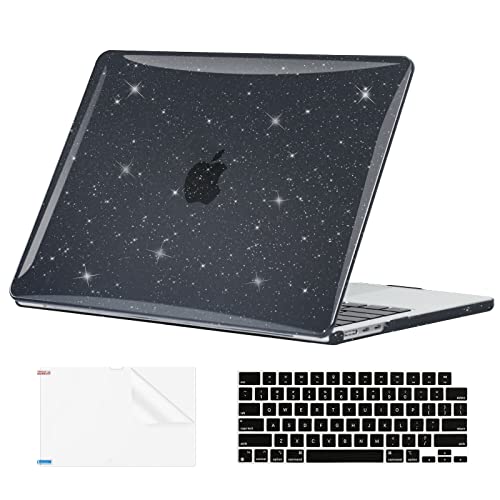 EooCoo Case Compatible with MacBook Air 13 inch M5 2026-2022 Release M4 M3 M2 A3449 A3240 A3113 A2681, Glitter Hard Shell&Keyboard Skin Cover&Screen Protector for Mac Air 13.6 inch, Sparkly Black - color: Glitter Black