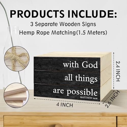 Decorative Books For Home Decor, Christian Table Faux Wood Book Stack Decor, With God All Things Are Possible Bible Stacked Book Decor, Stack Display Books For Nightstand Display, Three Pieces -C(14) - style: with god -01