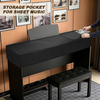 Explore Land 88 Keys Digital Piano Dust Cover with Music Stand Opening and Pockets - Waterproof Leatherette Electronic Keyboard Cover Fits for Most Piano(Black) - color: Black