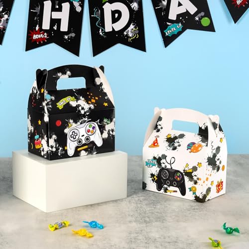 WERNNSAI 12 Pcs Video Game Candy Boxes Gift Box for Black Game Night Party | Black & White Ink Splatter Design, Double-sided Design Styles, Vibrant Printing Quality, Sturdy and Easy to Assemble - color: Video Game B