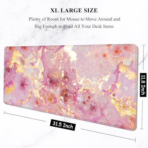 Auhoahsil Large Mouse Pad, XXL Gaming Mousepad, Desk Mat for Desktop, Thick Rubber, Big & Long Size, Stitched Edges, Full Desk Pad for Laptop & Computer, Extended 31.5 x 11.8 in, Pink Gold Marble - color: 05 Pink Gold Marble, size: 31.5L x 11.8W inches
