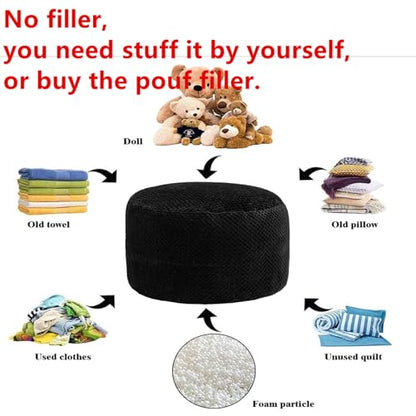 Asuprui Unstuffed Pouf Ottoman Round Poof Ottoman No Filler Soft Faux Fur Foot Stool 20x20x12 Inches Fuzzy Chair Floor Pouf Foot Rest with Storage for Living Room Bedroom Black - color: Black