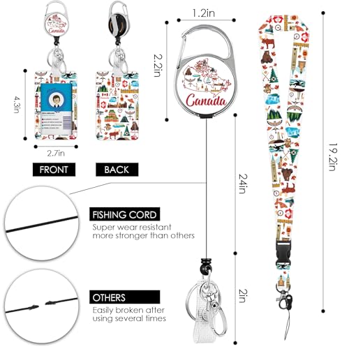 Canada Lanyards for ID Badge, Lanyard ID Card Holder with Retractable Reel Clip and Keychain, Vertical Heavy Duty Identity Badge Cover Case Protector for Teacher Nurse Women Men - color: Canada-white