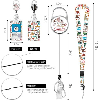 Canada Lanyards for ID Badge, Lanyard ID Card Holder with Retractable Reel Clip and Keychain, Vertical Heavy Duty Identity Badge Cover Case Protector for Teacher Nurse Women Men - color: Canada-white