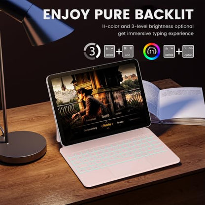 RAYMCRAFT for iPad 11th(A16, 2025)/10th Generation Case with Keyboard, Magic Keyboard 2022, Springy Backlit Keys, Stain-Resistant Surface, Multi-Touch Trackpad, Pink - color: Pink