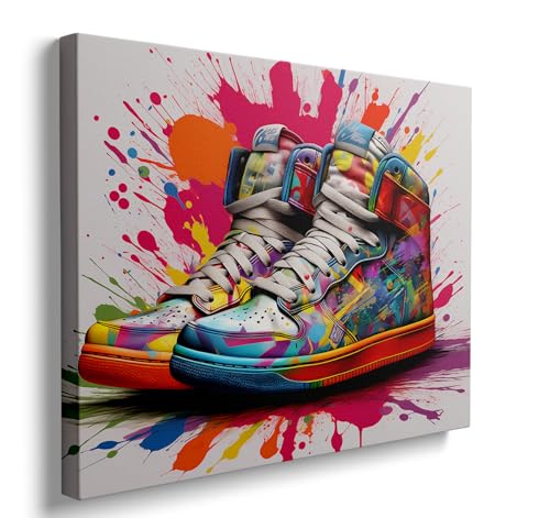 Framed Banksy Graffiti Sneaker Canvas Wall Art Colorful Shoes Decorations Pop Art Wall Decor For Kids Playroom Bedroom Living Room Artworks Ready To Hang - color: sneaker02, size: 16"L x 12"W