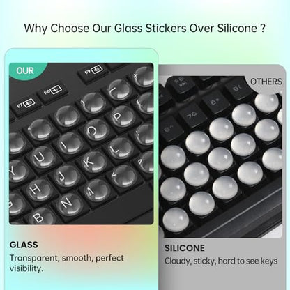 110PCS Glass Keyboard Stickers for Long Nails, Ultra Clear Raised Keyboard Cover with Transparent Adhesive, Reusable Nail Art Typing Glass Sticker for Laptop, PC, Desktop