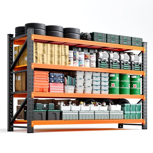 Letaya 71.3" W Metal Storage Shelves,5000LBS Heavy Duty Garage Shelving Units, 4 Tier Adjustable Utility Rack Shelf,Large Industrial Shelves,for Shop,Warehouse,Basement (71.3" W x 24" D x 70" H) - color: Black Orange, size: 71" W x 24" D x 70" H