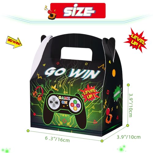 WERNNSAI 12 Pcs Game Party Favor Boxes Gamer Birthday Gift Treat Decoration | Diverse Game Elements, Sturdy and Easy to Assemble, Double-sided Design Styles, Level Up Birthday Supplies - color: Video Game A