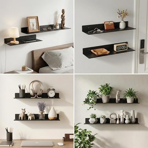 Z metnal Bathroom Shelf, Floating Shelves, Metal Display Wall Shelf, Aluminum, Wall Mounted, Matt Black,16 inch, 2 Pack - color: Black, size: 16 inch (2 Pack)