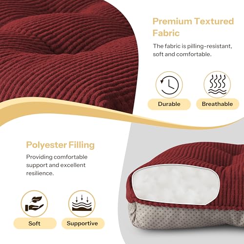 Indoor Kitchen Chair Cushions Set of 4 18"X16.5"X3" Soft Anti Slip Dining Chair Pads Tufted Kitchen Seat Cushion with Ties, Red - color: Red