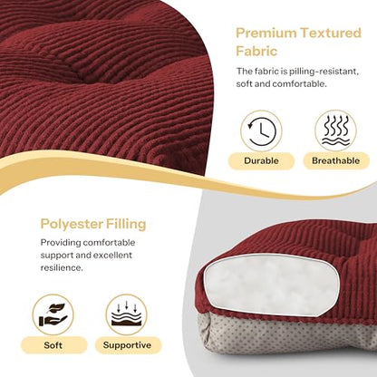 Indoor Kitchen Chair Cushions Set of 4 18"X16.5"X3" Soft Anti Slip Dining Chair Pads Tufted Kitchen Seat Cushion with Ties, Red - color: Red
