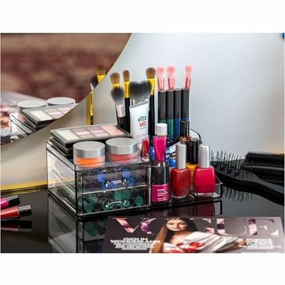 Acrylic Small Makeup Organizer with Drawers,Clear Skincare Organizer for Vanity,Dresser,Bathroom Countertop,Cute Cosmetic Organizer for Lip Gloss,Makeup Brush,Beauty,Skin Care and Cosmetic Storage - size: 2 Drawers-Set of 1