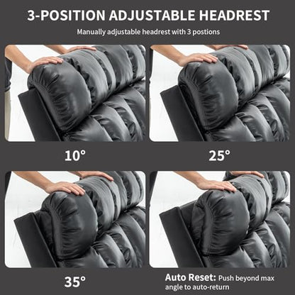 Loveseat Recliner Sofa with Massage & Heat, Wall Hugger Reclining Love seat with Adjustable Headrest, RV Double Recliner Couch with Cup Holders, Side Pockets, Home Theater Seating, Black - color: Black, size: Loveseat