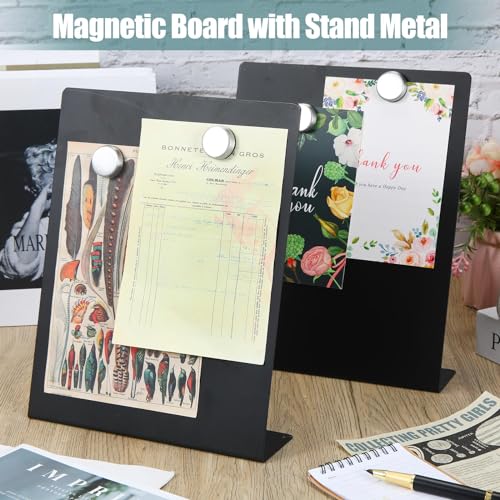 Fainne 2 Pcs Magnetic Board Stand Metal Magnet Bulletin Board Magnet Display with Easel for Tabletop for Back to School Memo Menu Table Office Kitchen Supplies (Black,11 x 8.5 Inches) - color: Black, size: 11 x 8.5 Inches