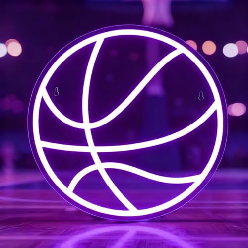 Basketball Neon Sign for Wall Decor, Neon Basketball Sign Adjustable Neon Sports LED Lights for Boy&Girl Bedroom, Game Room, Shop Decor, Gift for Kids, Friends, Basketball Fans(Purple: 13.1x13.1in) - color: Purple Basketball
