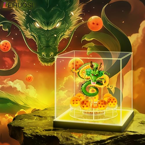 Shenron Clear Acrylic Display Case, LED Display Box Cases for Dragon Shenlong Statue, Dragon Balls & Figure with Holder Stand, Dustproof Protective Showcase - Kids Birthday Christmas - size: Dragon Display Case 9.25x9.06x9.25in