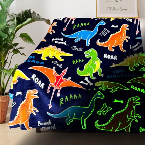 COMFAR Dinosaur Blanket for Boys, Dinosaur Glow in The Dark Blanket for Kids/Toddler/Baby, Soft Fleece Blankets and Throw, Birthday 50"x 60" - color: Dinosaur 8, size: 50"x 60"