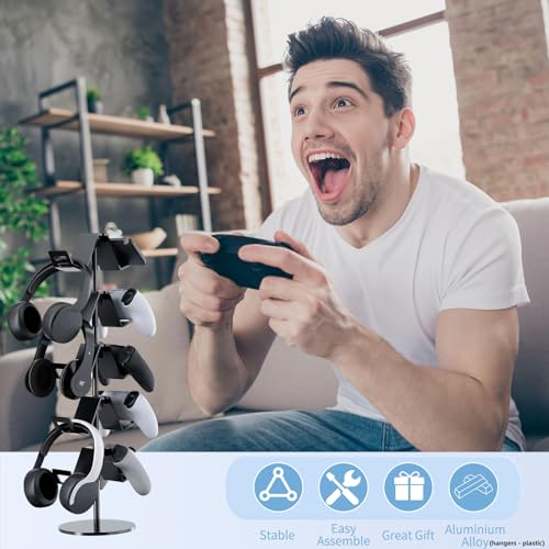 Controller Stand,5 Tier Headphone Holder | Universal Compatibility,Holds 10 Controllers or 2 Headsets + 5 Controllers,Sturdy build,Space-Saving Organizer,For Gamer