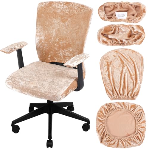 Tallew 4 Pcs Office Chair Covers Set Computer Universal Protective Stretchable Chair Seat Covers Desk Armrest Slipcovers Pads Office Cushion Backrest for Rotating(Gold) - color: Gold