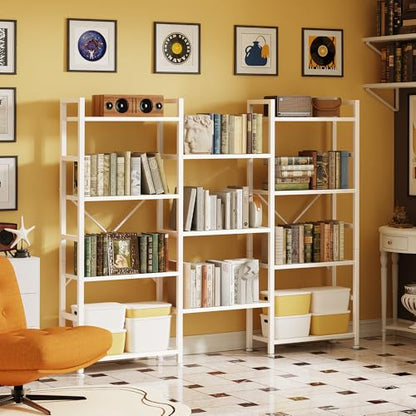 SUPERJARE Triple Bookshelf, Bookcase with 11 Open Display Shelves, Wide Book Shelf Book Case for Home & Office, 4 Tier, White - color: White, size: 4 Tier